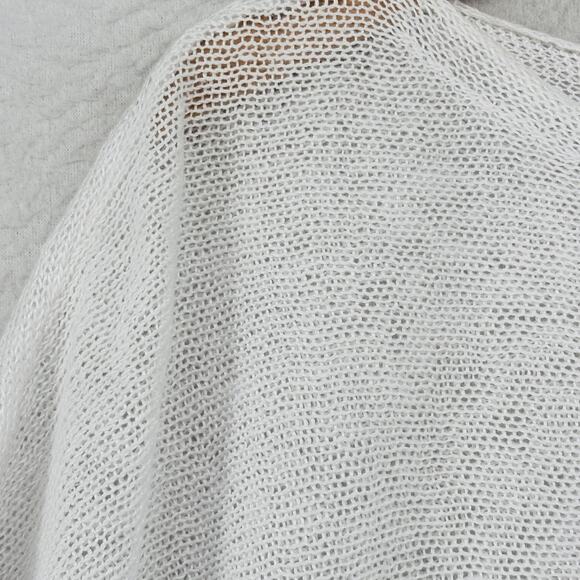 EILEEN FISHER Sweater L Organic Linen Short Sleeve Boat Neck Sheer White - Picture 8 of 12